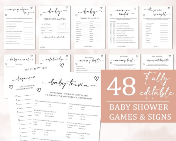 Minimalist Baby Shower Game Bundle