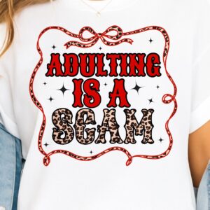 Adulting Is a Scam PNG, Trendy Designs png, Mental Health Humor Png, Leopard Print Png, Adult Humor PNG, Trendy Checkere