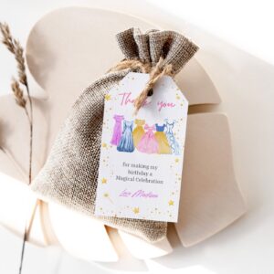 Editable Princess Favor Tags Thank You Girl Birthday Royal Party Princess Dresses Costume Magical Download Canva Templat