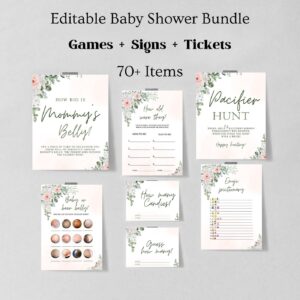 Blush pink floral Baby Shower Games Bundle, Boho Baby Shower, Floral Baby Shower Games, Printable Girl Baby Shower Games