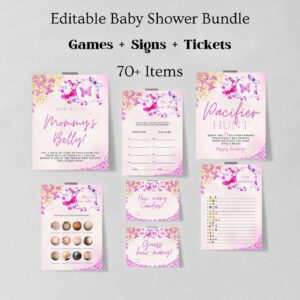 Butterfly Baby Shower Game Package,8 Printable Pink Butterfly Baby Shower Games Party Pack, Butterfly Printable Games Bu