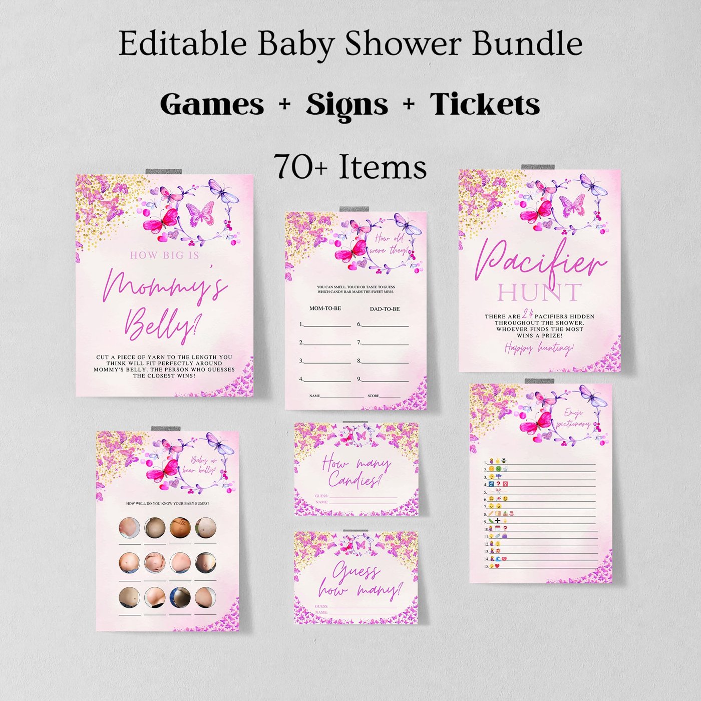 Butterfly Baby Shower Game Package,8 Printable Pink Butterfly Baby Shower Games Party Pack, Butterfly Printable Games Bu