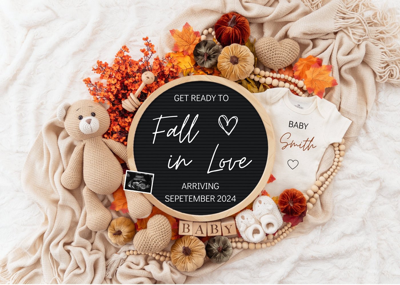 Fall Pregnancy Announcement Digital, Autumn Baby Announce, Neutral, Instant Editable Template, Social Media, Gender Neut