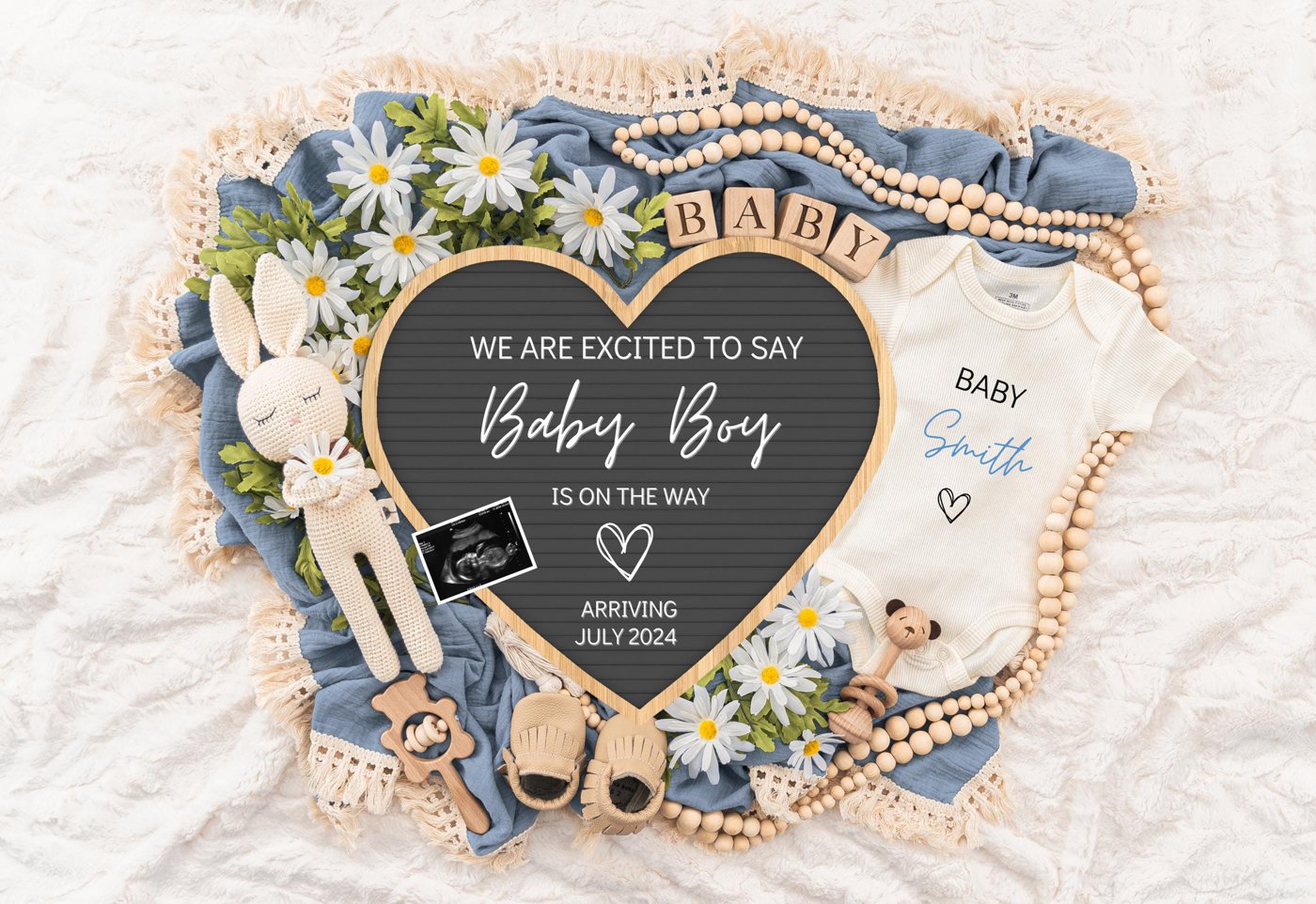 Boy Pregnancy Announcement Digital Baby Announcement Boy Gender Reveal Social Media Reveal Editable Template Its a Boy L