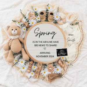 Spring is in The Air, Digital Pregnancy Announcement, Baby Announcement, Floral Gender Neutral Template, Social Media Re