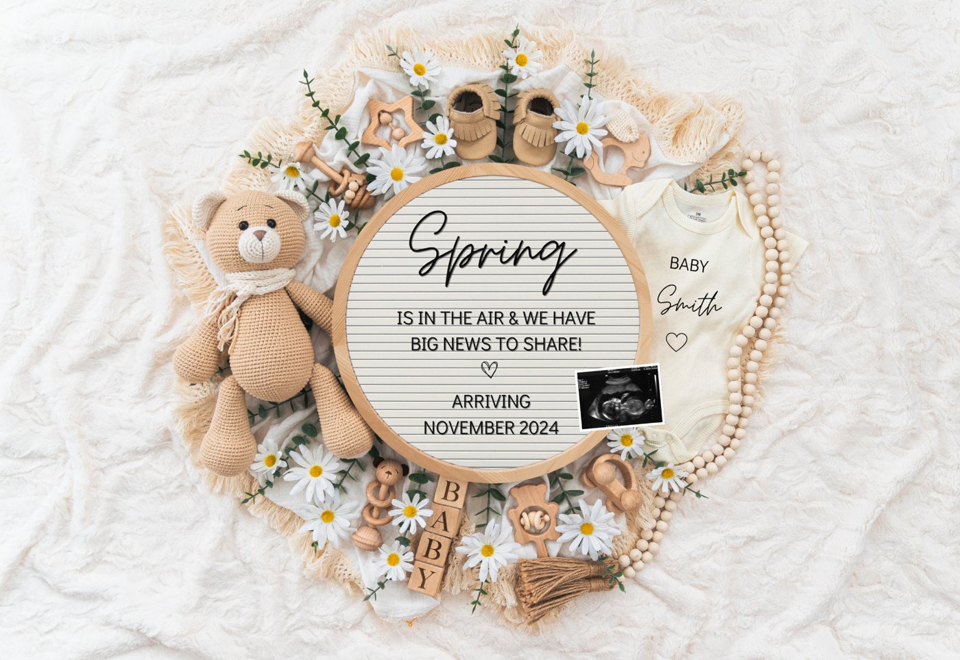 Spring is in The Air, Digital Pregnancy Announcement, Baby Announcement, Floral Gender Neutral Template, Social Media Re
