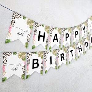 Editable Wild Leopard Print Happy Birthday Banner wild birthday banner Jungle 1st Birthday Party Decoration template Pr