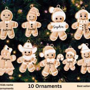 Kids name gingerbread Christmas Ornaments, Tree Decorations Craft Set, Custom kids name ornaments, Christmas ornaments,