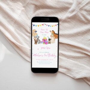 Editable Puppy Birthday Mobile Invitation Let's Paw-ty Girl Puppy Birthday Invite Puppy Dog Birthday Pink Gold Balloons