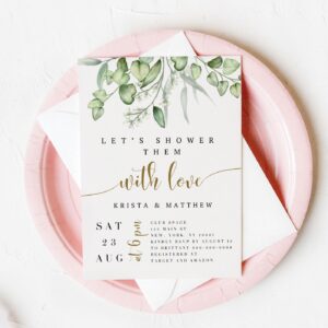 Greenery Geometric Invitation, Lets Shower Them With Love, 100% Editable, Wedding Couples, Instant download invite Templ
