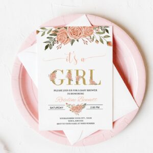 EDITABLE Invitation Blush Pink Floral Baby Shower Invitation It’s a girl Printable Baby Shower Invite Template, Sweet Gi