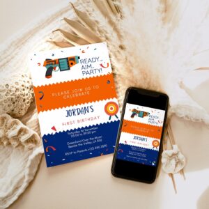 Nerf Birthday Invitation, Nerf War, Dart Gun Battle Editable Birthday Template, Boys Party Celebration, Printable Electr