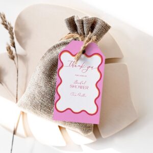 EDITABLE Pink Red Wavy Border Bridal Shower Thank you tags, Wavy Border Custom Digital Floral Favor Tags, Editable Print