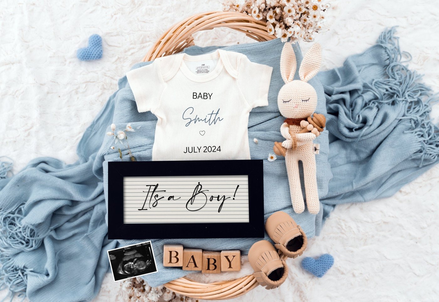 Boy Pregnancy Announcement Digital Baby Announcement Boy Gender Reveal Social Media Reveal Editable Template Its a Boy L