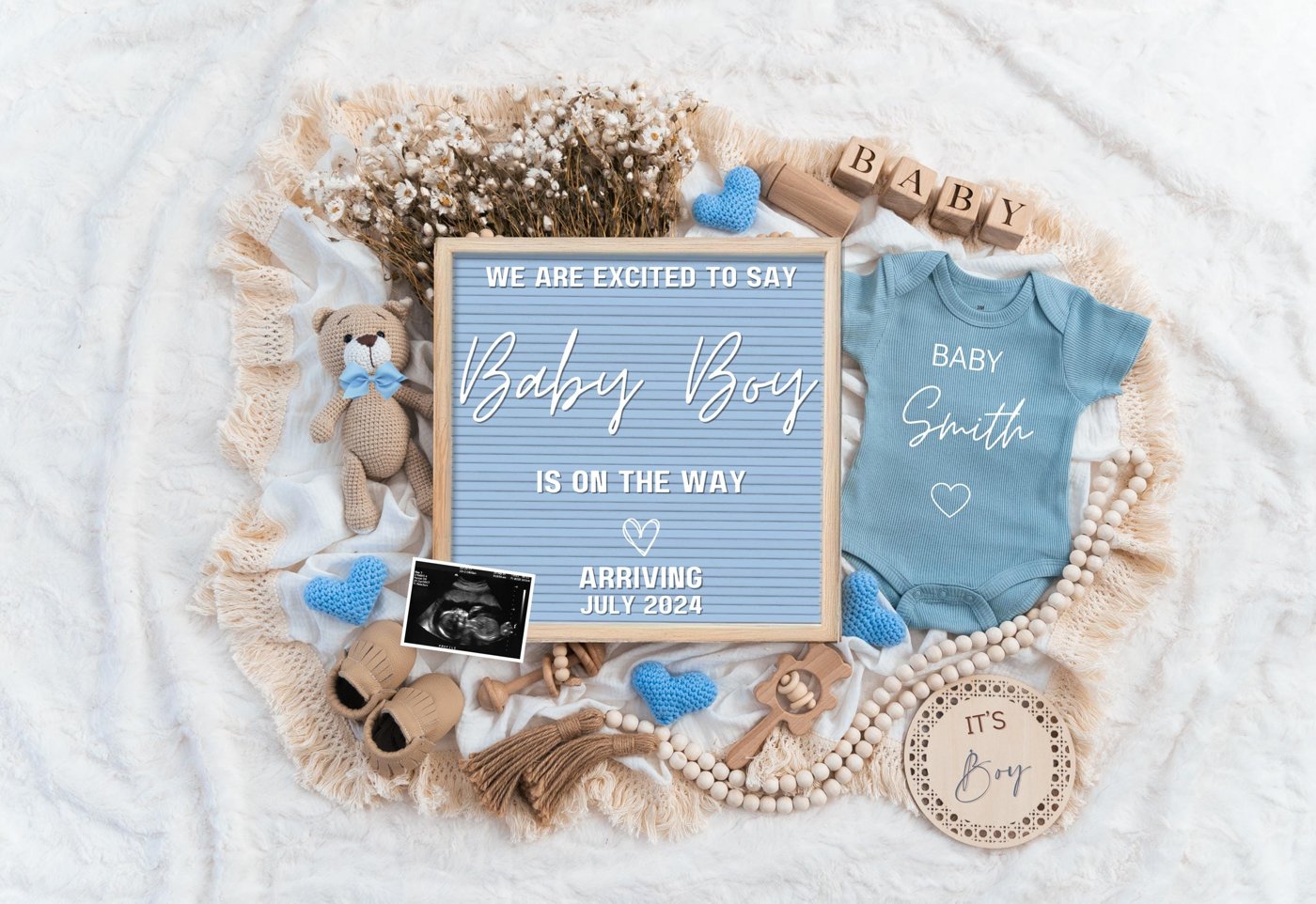 Boy Pregnancy Announcement Digital Baby Announcement Boy Gender Reveal Social Media Reveal Editable Template Its a Boy L