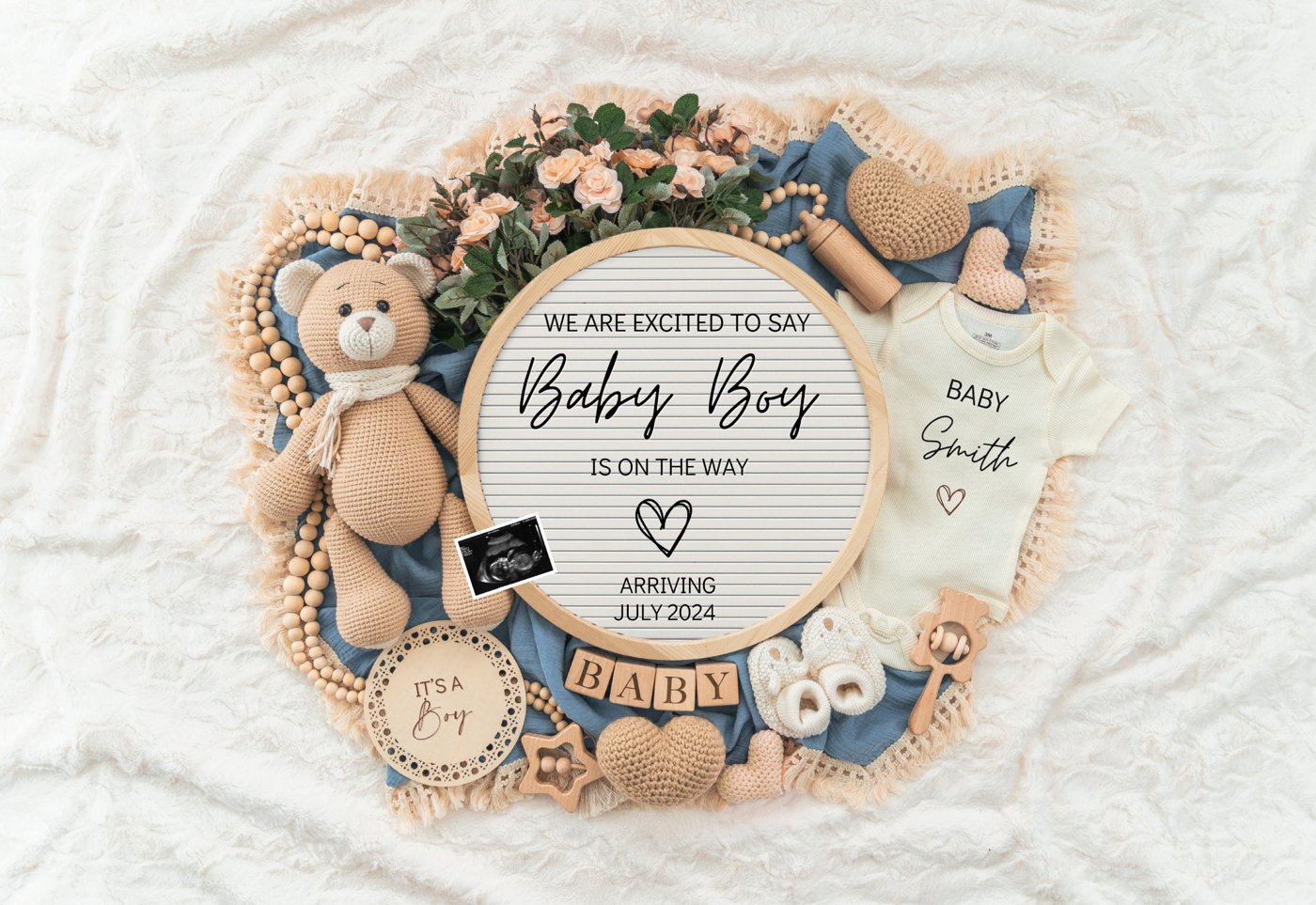 Boy Pregnancy Announcement Digital Baby Announcement Boy Gender Reveal Social Media Reveal Editable Template Its a Boy L