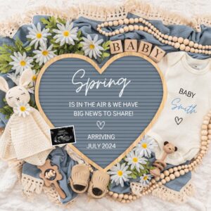 Spring is in The Air, Digital Pregnancy Announcement, Baby Announcement, Floral Gender Neutral Template, Social Media Re