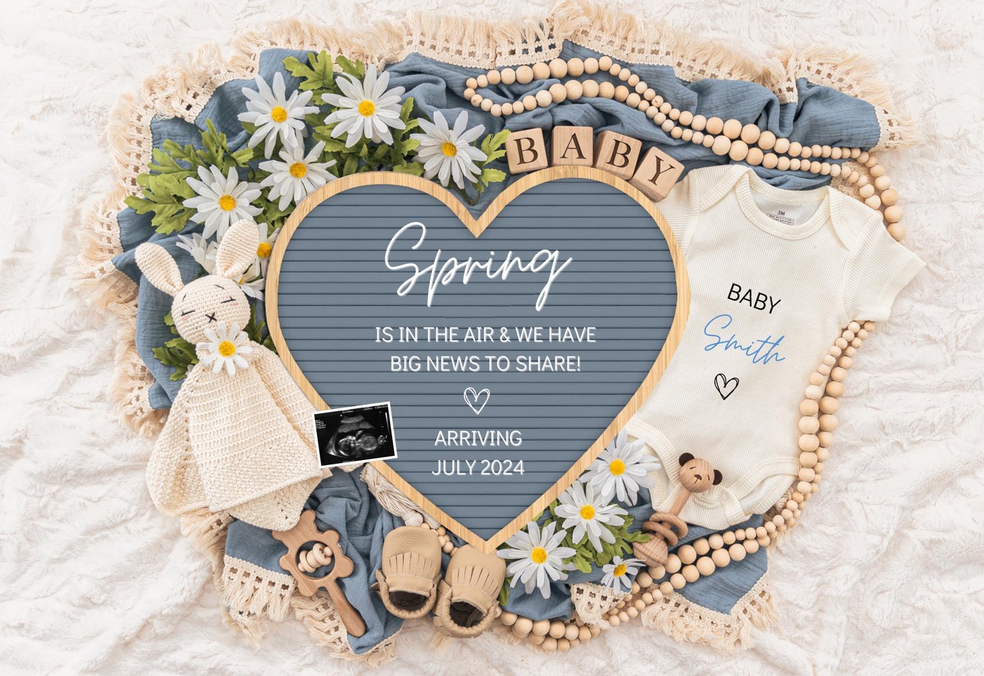 Spring is in The Air, Digital Pregnancy Announcement, Baby Announcement, Floral Gender Neutral Template, Social Media Re