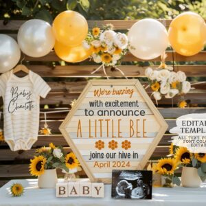 BEE theme Digital Pregnancy Announcement / Pregnancy Reveal / Social Media / Gender Neutral / Facebook / Instagram / Boh