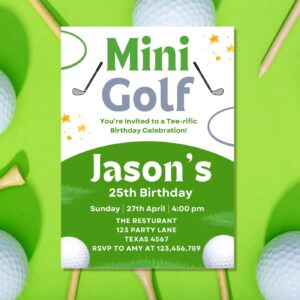Golf Birthday Editable Invitation Template, Let’s Par-Tee Theme for Boys, Kids Sports Party Design, Mini Golf Tournament