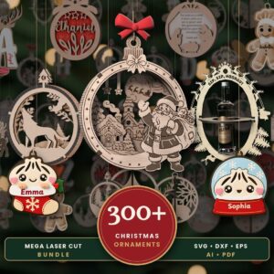 300+ Christmas Ornament SVG Bundle, Laser Cut File Mega Bundle, Layered 3D Ornament, Name Ornament SVG, Glowforge xTool