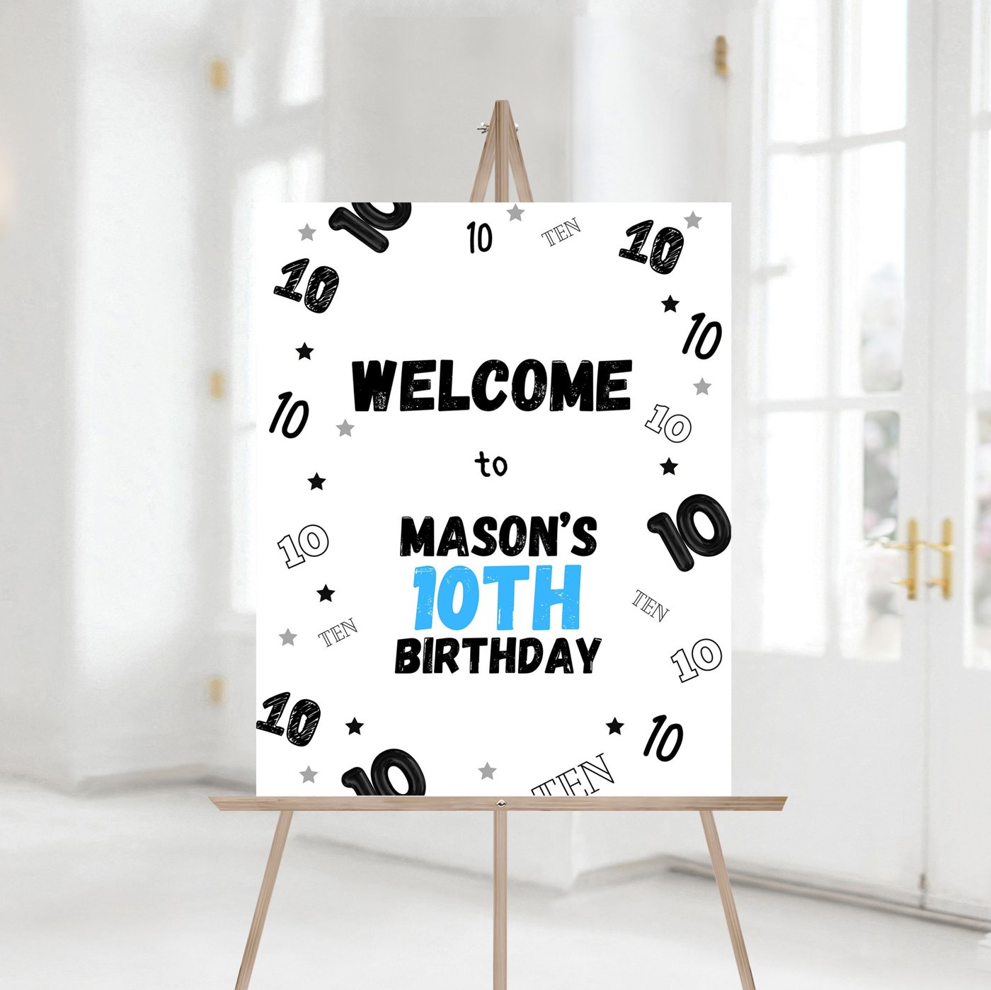 Editable Boy 10th Birthday Party Welcome Sign, Boy Birthday, 10th Birthday, Decor Sign Template 1167