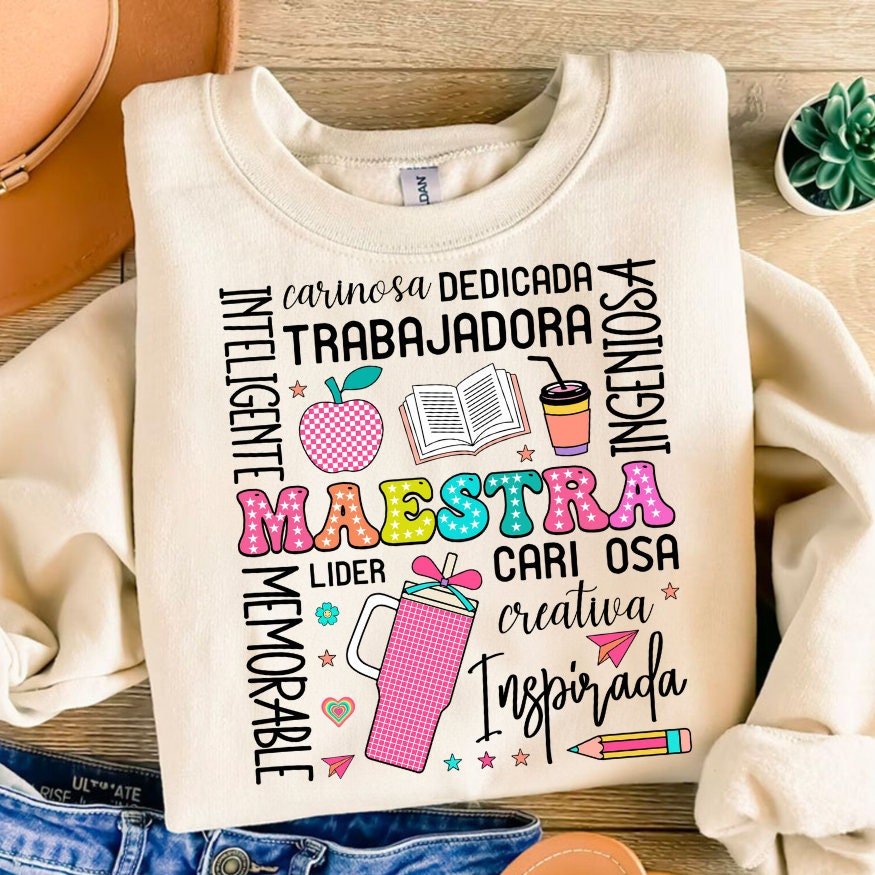 Retro Maestra Word Png, Teacher Life Png, Teacher Appreciation Gift, Maestra School Png, Teach Love Inspire, Spanish Tea
