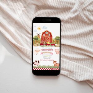 Farm Birthday Party Mobile Invitation Template, Farm Animals Birthday Mobile Invitation, Farm thank you tag, Barnyard, P