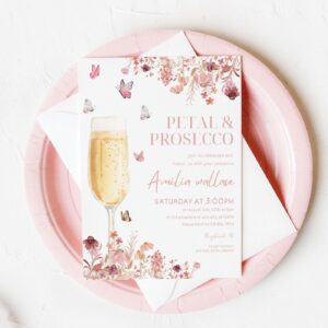 EDITABLE Petals and Prosecco Bridal Shower Invitation, Pink Floral Bridal Shower Invitation Digital Printable Template 1