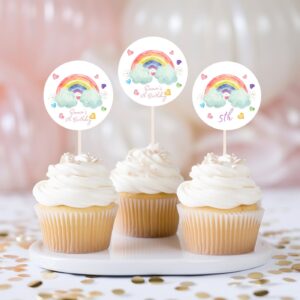 Editable Rainbow Birthday Cake Topper Girls Rainbow Party Rainbow Birthday Invite Pink Gold Rainbow Birthday Cupcake Top