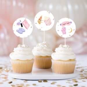 Editable Slumber Party Birthday Cake Topper Sleepover Birthday Invite Girl Pizza PJ Teen Birthday Cupcake Topper 1165
