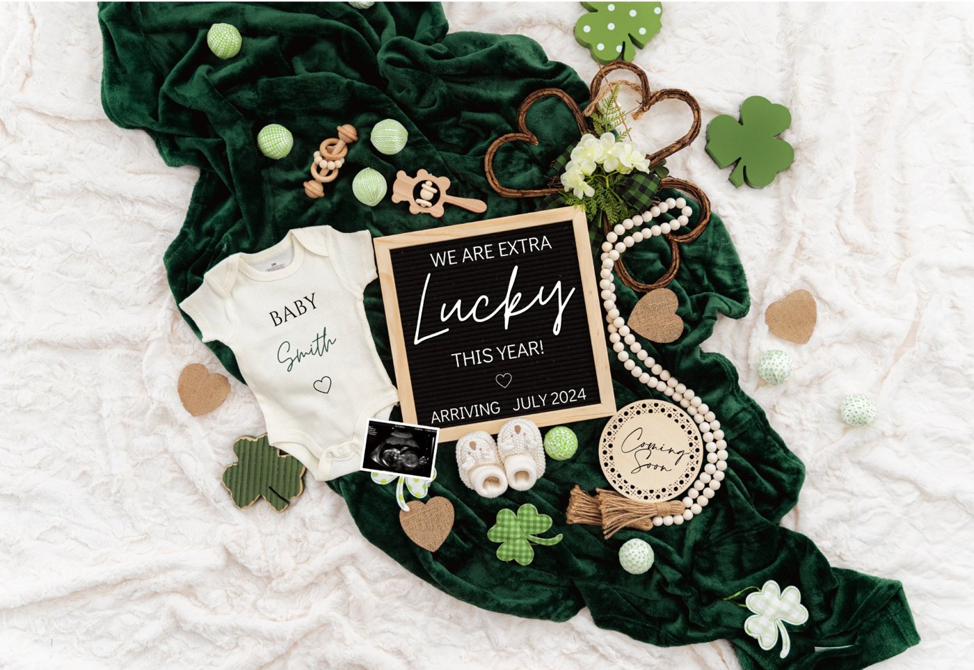St. Patrick's day Digital Pregnancy Announcement Baby Announcement Editable Template Social Media Extra Lucky Pr