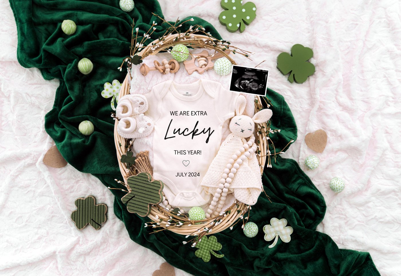 St. Patrick's day Digital Pregnancy Announcement Baby Announcement Editable Template Social Media Extra Lucky Pr