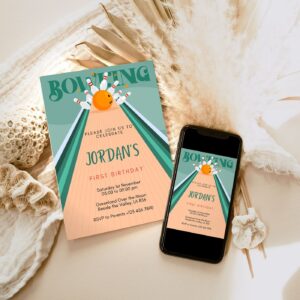 Bowling Birthday Party Invitation, Bowling Party Invitation, Party Celebration, Printable Electronic invitation 1245