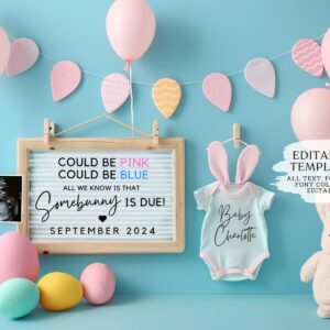 Easter Pregnancy Announcement Digital, Spring Baby Announcement, Gender Neutral Template, April Boho Reveal, Easter is E