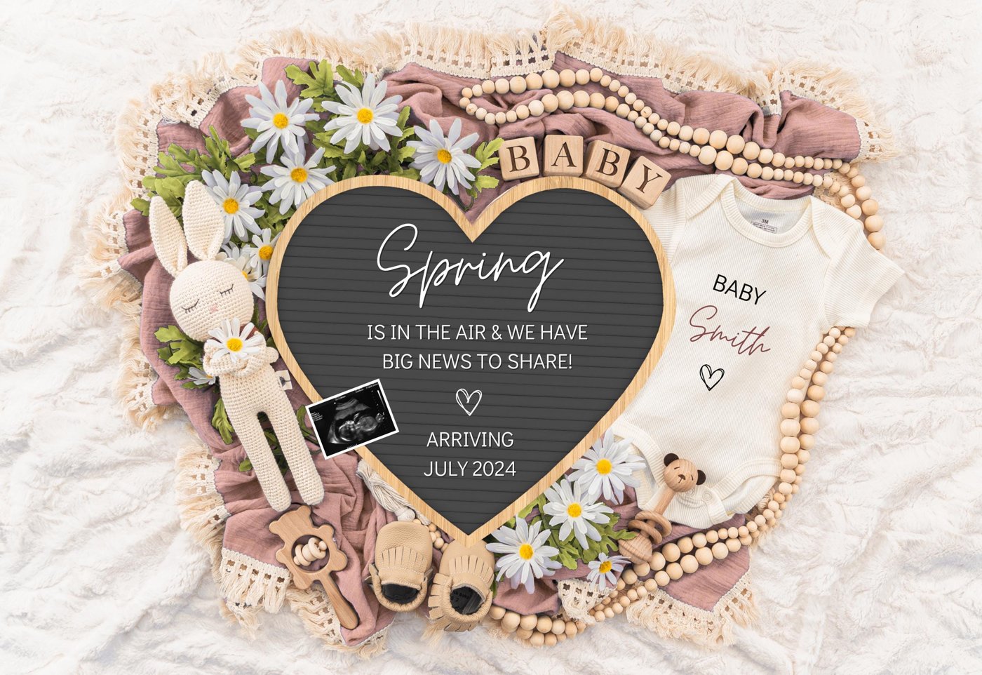 Spring is in The Air, Digital Pregnancy Announcement, Baby Announcement, Floral Gender Neutral Template, Social Media Re