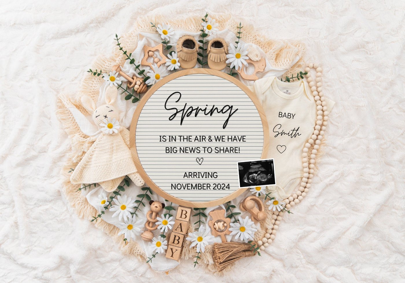 Spring is in The Air, Digital Pregnancy Announcement, Baby Announcement, Floral Gender Neutral Template, Social Media Re