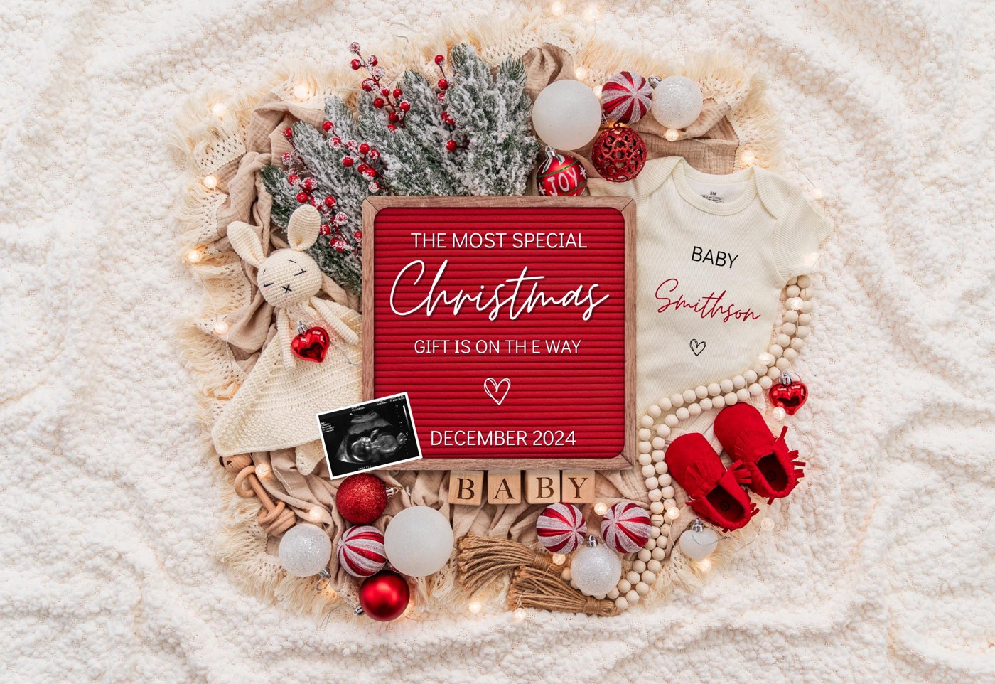 Christmas Pregnancy Announcement Holiday Digital Baby Announcement Editable Template Instant Download Girl Gender Reveal