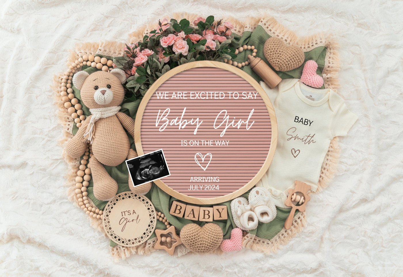 Girl Pregnancy Announcement Digital Baby Announcement Girl Gender Reveal Social Media Reveal Editable Template Its a Gir