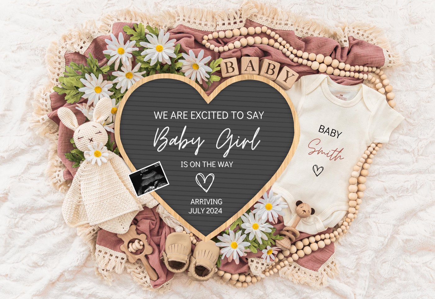 Girl Pregnancy Announcement Digital Baby Announcement Girl Gender Reveal Social Media Reveal Editable Template Its a Gir