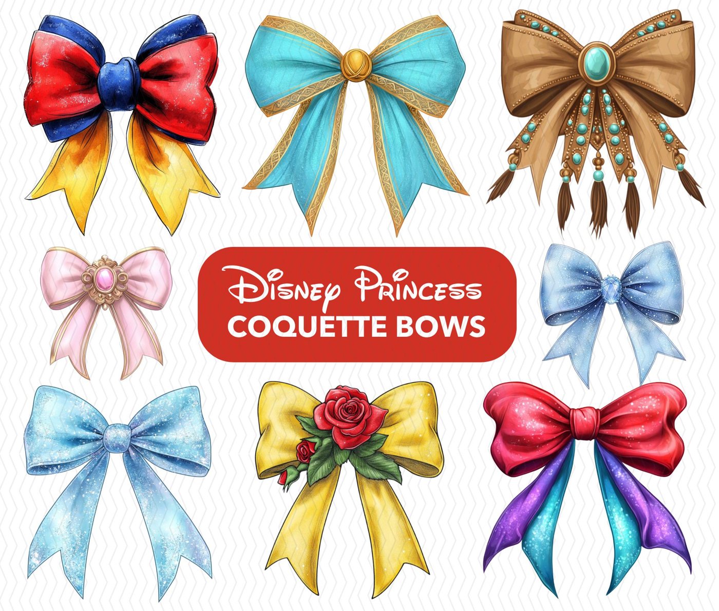 Dinsey Princes Inspired Coquette Bows Clipart Bundle - Gift Design - Christmas Gift - Dinsey Trip - Cute Coquette Bows -