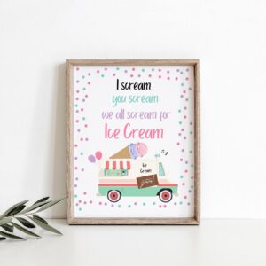 Ice Cream Sign I Scream You Scream We all Scream for Ice Cream Birthday Party Sign Ice Cream Social Pink Mint Purple Dow