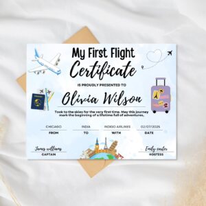 First Flight Certificate for Kids | Editable Travel Certificate | Flying Milestone Award | Vacation Gift Printable | Dig