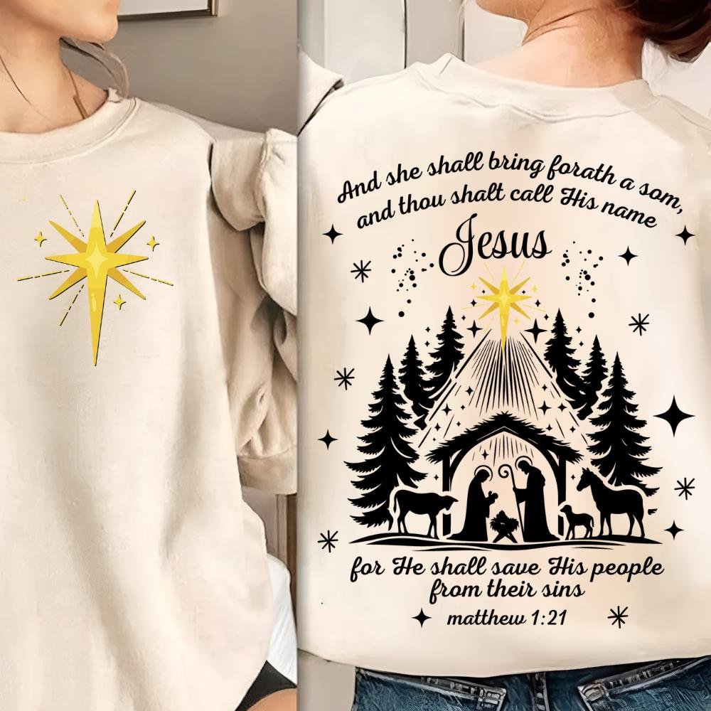 Jesus Christmas PNG, She Shall Bring Forth a Son PNG, O Come Let Us Adore Him, Christian Christmas Png, Boho Jesus Png,