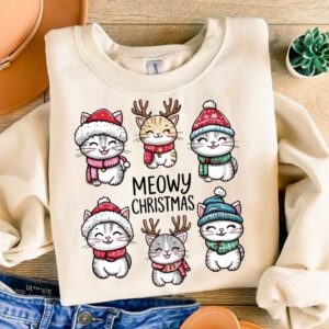 Meowy Christmas Cat PNG SVG, Funny Trendy Cute Retro Holiday Cat Christmas Tree Svg Png Tee Shirt, Cat Lover Gift, tote
