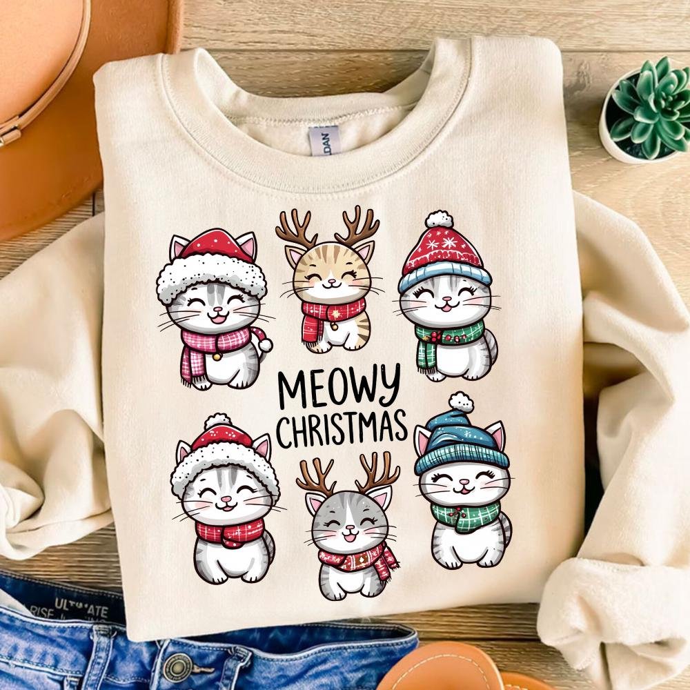 Meowy Christmas Cat PNG SVG, Funny Trendy Cute Retro Holiday Cat Christmas Tree Svg Png Tee Shirt, Cat Lover Gift, tote