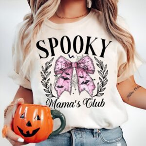 Spooky Mama's Club Png, Coquette Bow Girly Halloween Png, Spooky Season Png, Retro Halloween Ghost Bat, Spooky Season,