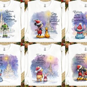 Retro Christmas Mouse and Friends PNG, Family Matching Vacation Trip Design, Merry Holiday PNG, yellow bear, stich, cart