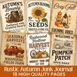 Fall Rustic junk journal, autumn junk journal pages, Cozy Farmhouse, Fall Journal Distressed Ephemera, Vintage Autumn Ep