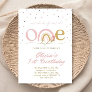 Editable Rainbow Birthday Invitation Template Boho Rainbow Birthday Invite Girl 1st Birthday Boho Floral Rainbow Party D